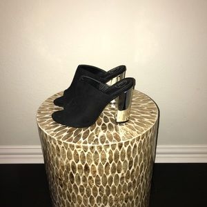 Missguided Black/Metallic Block Heel Mules